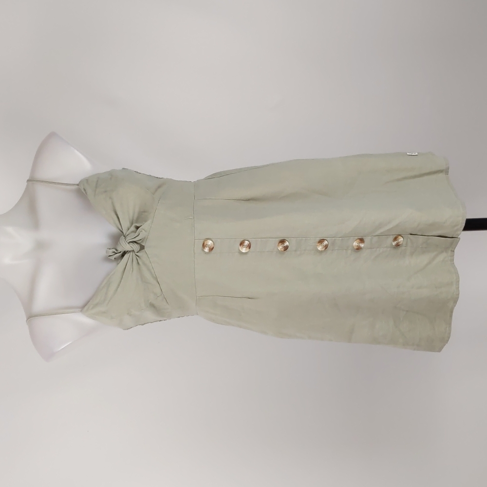 Piping Hot Women's Dress Size 10 Green A-Line Adjustable Straps Shirring Buttons - Picture 2 of 16
